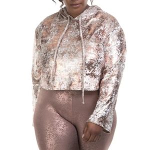 Lola Getts Cropped Hoodie Metallic Stretch Rose Gold Pullon Active Athleisure